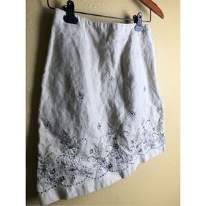 Ann Taylor light tan linen embroidered skirt Size 4
